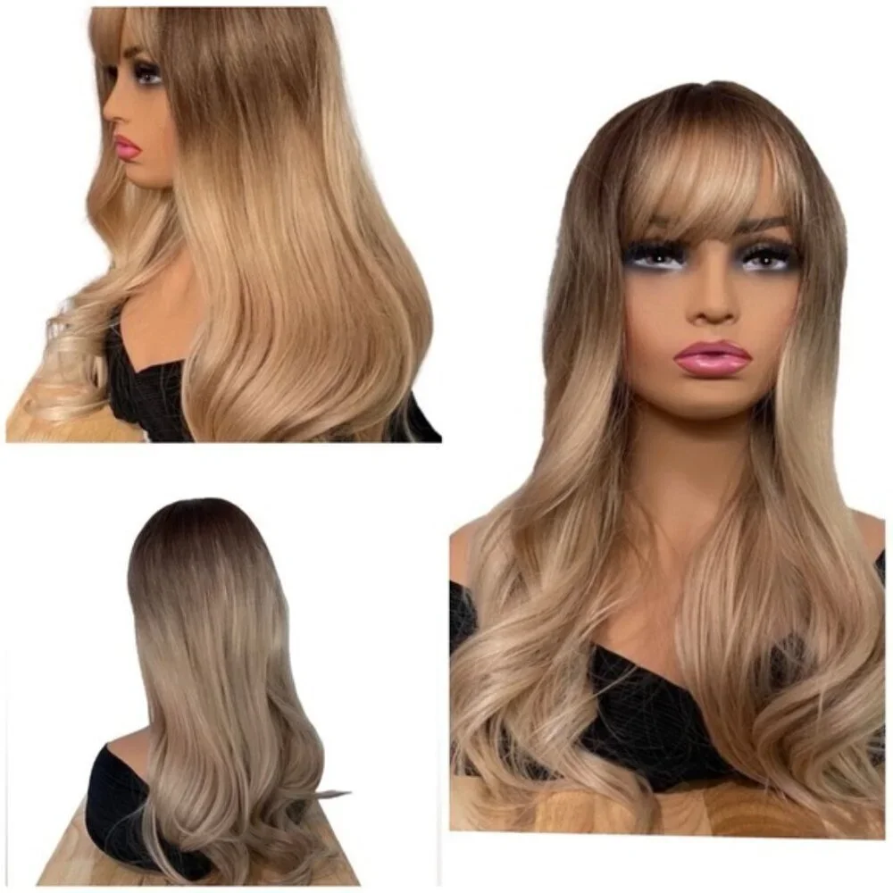 Balayage Blond and Brown darker roots hair Wig 22 inch - realistic look